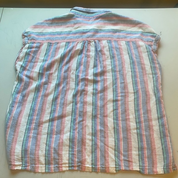Orvis Linen Rayon Striped Sleeveless Button Down Shirt Size Large - Picture 8 of 12